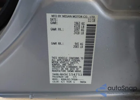 2019 Nissan Altima S из США, поврежденный, VIN 1N4BL4BV2KC154751